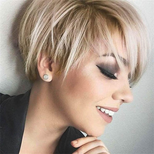 Queentas Blonde Wig Women's Wigs Short with Fringe Hair Wig Pixie Cut Wig Women Blonde Short Hair Wig Women's Synthetic (Balayage Brown and Blonde)