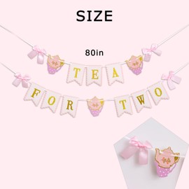 Raoformi Tea for Two Banner - Tea Party Decorations for Girls,Floral 2nd Birthday Hanging Garland,Teapot Lets Par-Tea Garden Decoration