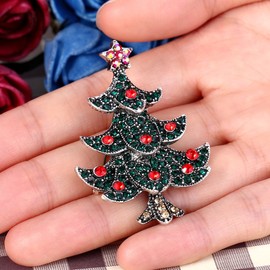 Clearine Women's Vintage Inspired Crystal Merry Christmas Tree Brooch Pin Multicoloured Silver Tone, Crystal