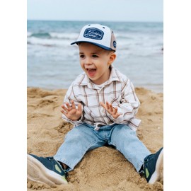 Blackskies® Race Baseball Cap for Children, Adjustable Kids Baseball Cap for Boys and Girls, Stylish Cap, Cool Hat, Birth, Christening, Peaked Cap, White-dark blue-sand
