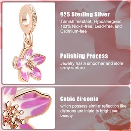 WINRARO Cherry Blossom Charm for Bracelets, 925 Sterling Silver DIY Bead Pendants, Jewelry Gift for Women, Girls, Mother, Family, Silver