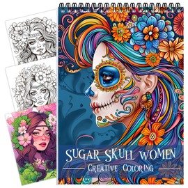 Mindfulness Coloring Book for Adult Spiral Bound, Adult Coloring Book for Women Relaxation Lay Flat, 24 Pages One Sided Design Gift for Adult Relaxation - Sugar Skull Women Adult Coloring Book