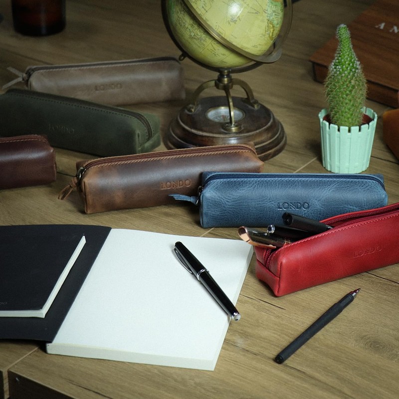 Londo Genuine Leather Zipper Pen, Pencil & Cosmetic Case (One