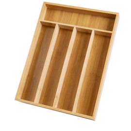 Fibogollo Silverware Organizer Bamboo Kitchen Drawer Organizer Kitchen Utensil Organizer with 5 Slots Flatware Organizer Tray for Kitchen, Flatware, Utensils