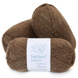 Highland Haven - 100% Highland Wool Yarn Set of 3 Skeins (150 Grams) Fingering Weight - Sourced Directly from Peru - Heavenly Soft and Perfect for Knitting and Crocheting (Fingering, Café Au Lait)