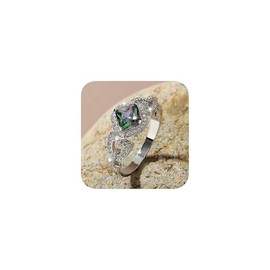 Classic Style 925 Silver Plated Emerald Cut Women Cocktail Wedding Jewelry 18K White Gold Mystic Topaz Fire Rainbow Rings Engagement Ring Solitaire Engagement Ring 9#
