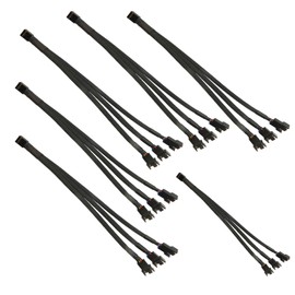 6pcs 4 Pin PWM Fan Splitter Cable, Black Sleeved Case Fan Braided Adapter Cable 1 to 3 Converter Y Splitter for Computer PC CPU Cooling Fan ATX Case 4-Pin/3-Pin Extension Power Cable 10 Inches