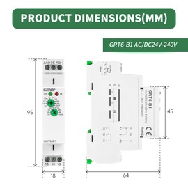 GEYA 10A Delay Off Time Relay Electronic Type Adjustable Delay Timer 1NO1NC DIN Rail(GRT6-B1,AC/DC 24V-240V)