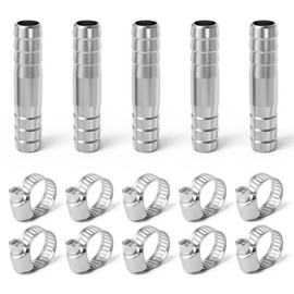 ERGAOBOY Pack of 5 12 mm Stainless Steel Straight Hose Barb, 2-Way I-shaped SUS 304 Hose Fitting with 10 Pieces Clamps