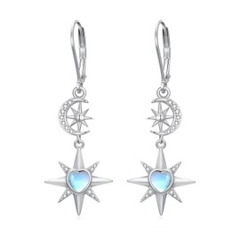 Dorunmo Moon and Star Earrings 925 Sterling Silver Star Moonstone Leverback Earrings Jewelry Moon Gifts for Women