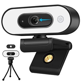Cámara web 1080P con anillo de luz – Cámara de anillo para portátil con micrófono de brillo de 3 niveles, cámara web de transmisión con trípode, cámar