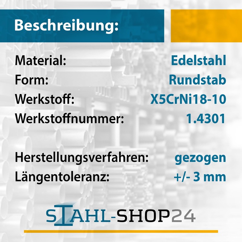 Stahl-Shop24 V2A Round Rod Stainless Steel 1500 mm Metal Rod