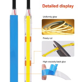 TOPXCDZ 5V USB COB LED Strip Light Warm White 300 LEDs Flexible Band DC Night Lamp TV Backlight Home Decor for Bedroom, Under Cabinet, Kitchen (Warm White, 1M)