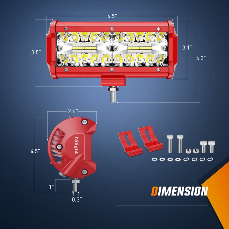 Nilight LED Light Bar 2PCS 6.5 Inch Triple Row Spot