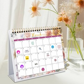 Gannyfer Small Desk Calendar 2025-2026, Small Standing Flip Calendar,July 2025 - Dec 2026, 18 Monthly Simplicity Desktop Calendar for Home, School and Office, 6" x 8" (3 Stickers Included)