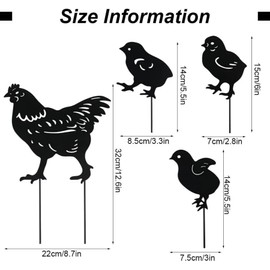 SNOKAY 4 Pcs Metal Chicken Garden Statues, Hen and Chicks Silhouette Stakes, Ideal for Yard, Garden, and Lawn Decor, Outdoor Animal Decorations (Black)