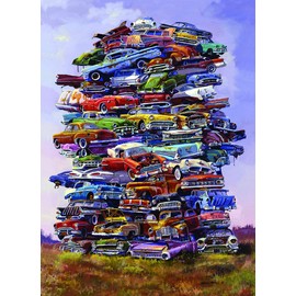 TDC Games Classic Car Puzzle Fabulous 50s Junkpile by Dale Klee, 1000 Piece Jigsaw Puzzle for Kids and Adults, 26.75 x 19.25 inches Educational Puzzles, Difficult and Challenging Classic Car Puzzle