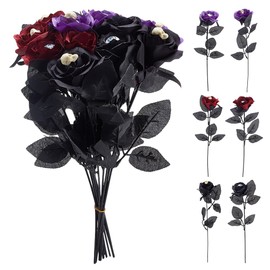 PH PandaHall 12pcs Christmas Flowers 6 Styles Artificial Silk Flowers Eyeballs Roses Bouquet Floral with Skull Skeleton Gothic Rose Bushes for Christmas Party Home Outdoor Indoor Decor