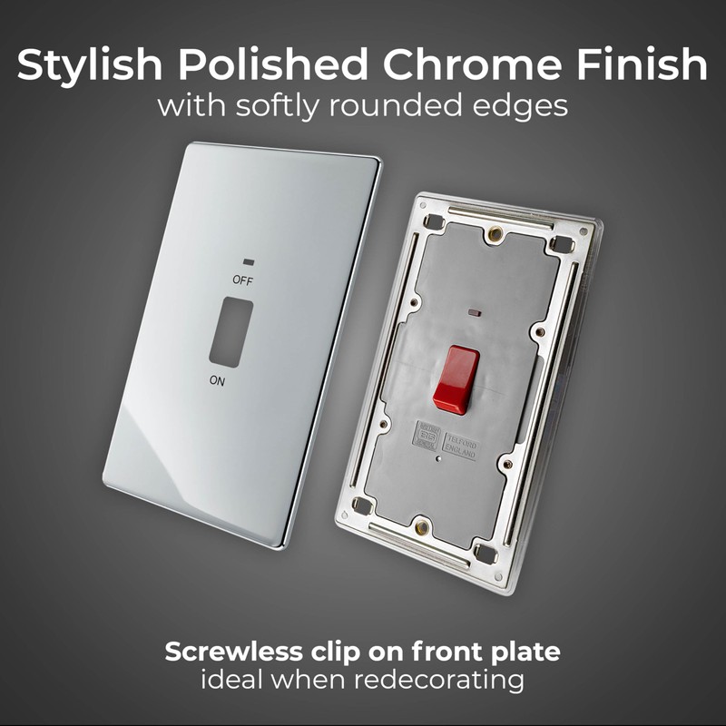 BG Electrical FPC72 SCREWLESS FLAT PLATE POLISHED CHROME 45A DOUBLE