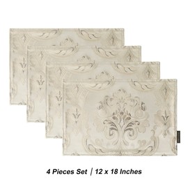 Loom and Mill Luxury Damask Placemats Set of 4, Floral Jacquard Table Place Mats for Dining Table Kitchen Room Thanksgiving Christmas Decorations, Double Layer Dining Table Mats (12x18 inch)