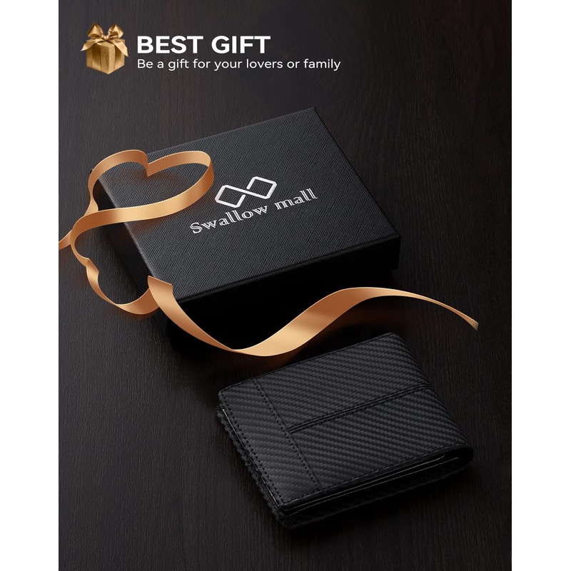 swallowmall Mens Wallet RFID Genuine Leather Slim Bifold Wallets for