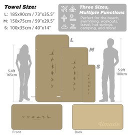 Umade Microfiber Quick Dry Towel, Gym & Hiking Towel Extra Long (40” x 14”) Highly Absorbent, Compact, Lightweight for Face Hand Hair Workout Jogging Travel-Dinosaur Camel Mist Brown Small (3 Sizes)