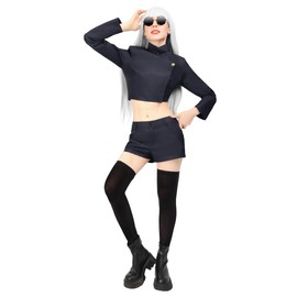 DAZCOS Women's Cosplay Costume US Size Uniform Jacket Shorts Thigh Stockings with Glasses (X-Small)