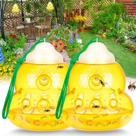 Pestvanish Wasp Trap Outdoor Hanging, Bee Traps Catcher, Effective Outdoor Wasp Killer Insect Catcher, New Upgrade Non-Toxic Reusable Hornet Yellow Jacket Trap - Yellow, 2 Pack