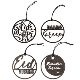 Papierdrachen 12 Decorative Wooden Pendants for Ramadan Time - Table Decoration or Tree Decoration in Black - Set of 6