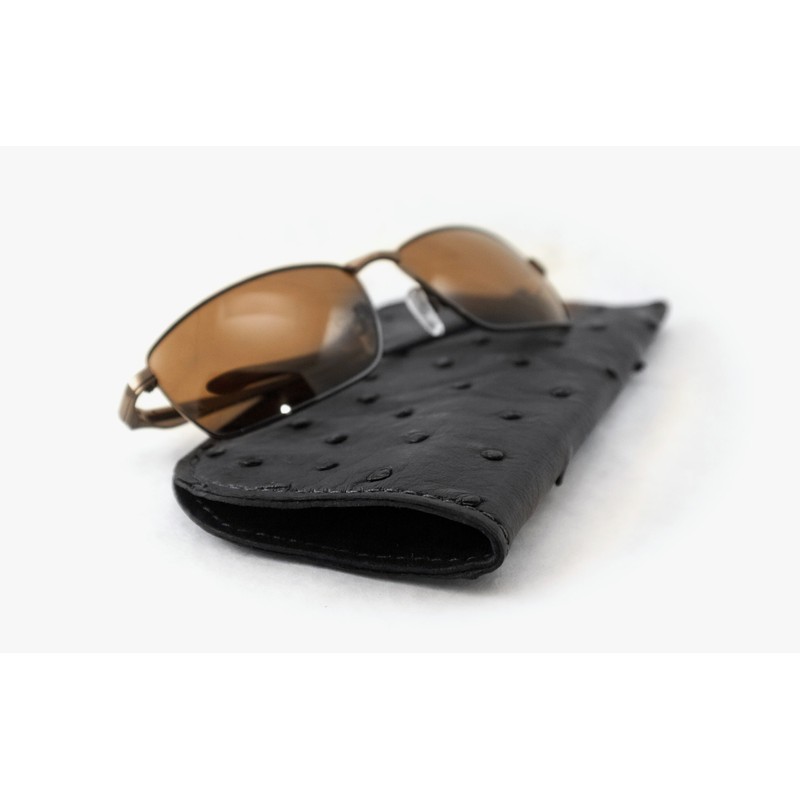 Yoder Leather Company Black Genuine Ostrich Skin Soft Glasses Case
