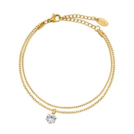 Generic Ellume Creations 18K Gold Plated Cubic Zirconia Double Layer Stainless Steel Bracelet