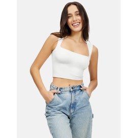 Artdear Women's Square Neck Tank Top - Double Lined Sleeveless Basic Crop Tops Air Touch Fabric (XX-Large, White)