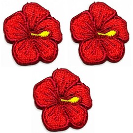 Umama Patch Set of 3 Mini Cartoon Red Hibiscus Cute flowers Applique Patch Hibiscus Embroidered Iron On Patches Craft Decorative Repair Logo Fabric Jeans Jackets Shoes Caps Bags