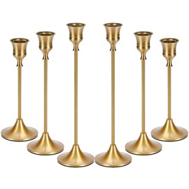 WHJIACHU Candle Holder Brass Candlestick Holders - Gold Candlestick Holder Gold Taper Candle Holder Set of 6, Vintage Candlestick Holders for Wedding Party Home Fireplace Dining Table Decor