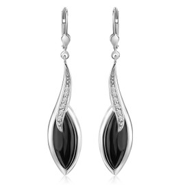 Materia SO-164 Elegant Earrings Silver 925 Black Women's Earrings with Onyx Gemstone Drops and Zirconia, Dimensions:, Onyx