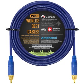 40 Foot SPDIF Cable – Made with Gotham GAC-1 S/PDIF-Pro (Ultrablue) High-End Silver Plated LCOFC Digital Audio Interconnect Cable and Amphenol ACPR-BLU Die-Cast Body, Gold Plated RCA Connectors