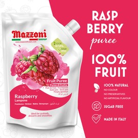 Mazzoni - Raspberry Puree, 100% Pure Raspberries, Just Fruit, No Sugar Added, Real Fruit for Smoothies, Drinks, Cocktails, Fruit Juice - 2.2 lb Convenient Pouch, Made in Italy