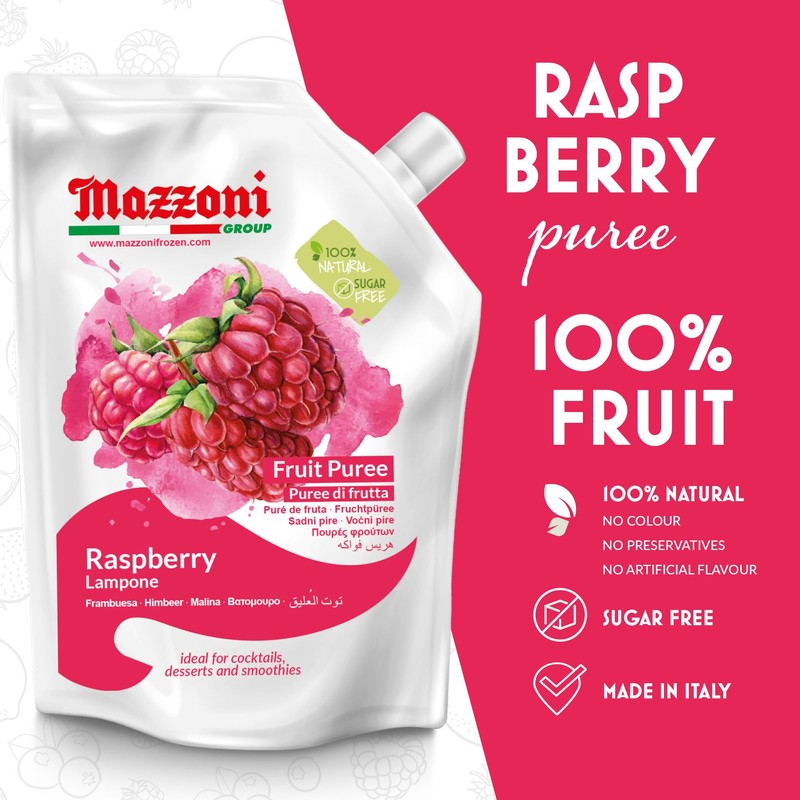 Mazzoni - Raspberry Puree, 100% Pure Raspberries, Just Fruit, No