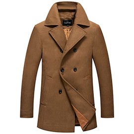 chouyatou Men's Classic Notched Collar Double Breasted Wool Blend Pea Coat (Medium, Brown)