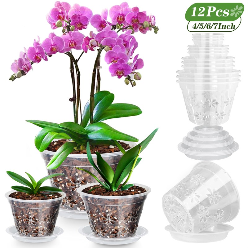 Orchid Pot 12 Pack | 3 of Each 4,5,6,7 Inch,Orchid