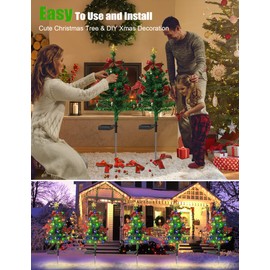 Solar Christmas Decorations Tree Lights Outdoor Waterproof, 20LED-Lights Solar Yard Decorative, Solar Stake Lights Xmas Tree Garden Decor with Constant & Flashing Modes for Pathway Lawn Patio, 2PCS