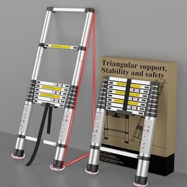 Telescoping Ladder Extension Telescopic Collapsible - 8.5 FT Rv Telescope Foldable Extendable Tall Compact Aluminum Ladders - for House Roof Travel Trailers Adjustable Retractable - 330lbs Capacity