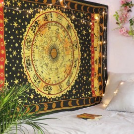 Zodiac Indian Hippie Bohemian Horoscope Zodiac Wall Hanging Tapestry Twin Size Bedsheet
