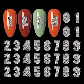 DANNEASY 30pcs Number Nail Charms Silver Nail Jewels Nail Rhinestones and Charms 3d Nail Art Charms Nail Studs Nail Jewelry for DIY Craft Decoration