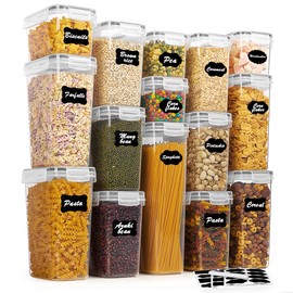 Vtopmart Airtight Food Storage Containers Set with Lids, 15pcs BPA Free Plastic Dry Food Canisters for Kitchen Pantry Organization and Storage, Dishwasher safe,Include 24 Labels, Grey