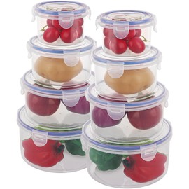 ZOFUN 8 Pcs Food Storage Containers with Lids Airtight, 300/600/1000/1500 ml Plastic Food Containers BPA Free, Round Fruit Storage Containers for Fridge, Clear Freezer Storage Boxes Dishwasher Safe