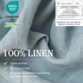 Simple&Opulence 100% Linen Sheet Set 3pcs Basic Style, Deep Pocket, Natural French Washed Flax Solid Color Soft Breathable Bed Sheets - Dusty Blue, Twin