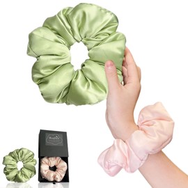 Bsofter Satin Scrunchies for Women - 2-Pack Hair Ties Soft Oversized Scrunchies for Women,Sleepy Ponytail Holders for Girls,Soft Oversized No Damage for All Hair Types Green&Pink