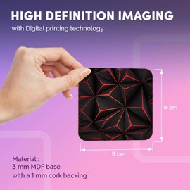 Destination Vinyl ltd Great Coasters (Set of 4) Square - Black & Red Futuristic Drink Glossy Coasters/Tabletop Protection for Any Table Type #12953