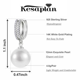 Pearl Earrings for Women 14K Gold Plated Hypoallergenic Pearl Earrings 5A Cubic Zirconia Dangle Earrings Elegant Jewelry (4-Silver)